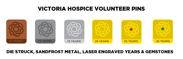 Vic-hosp-custom-volunteer-pins.jpg, years service pins, employee pins, engraving, recognition pins