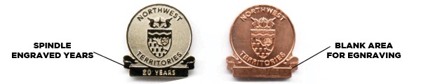 years service pins, employee pins, engraving